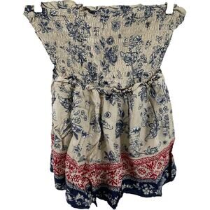 Jessica Simpson Romper Smocked Ruffle Tube Strapless Pockets Floral Small